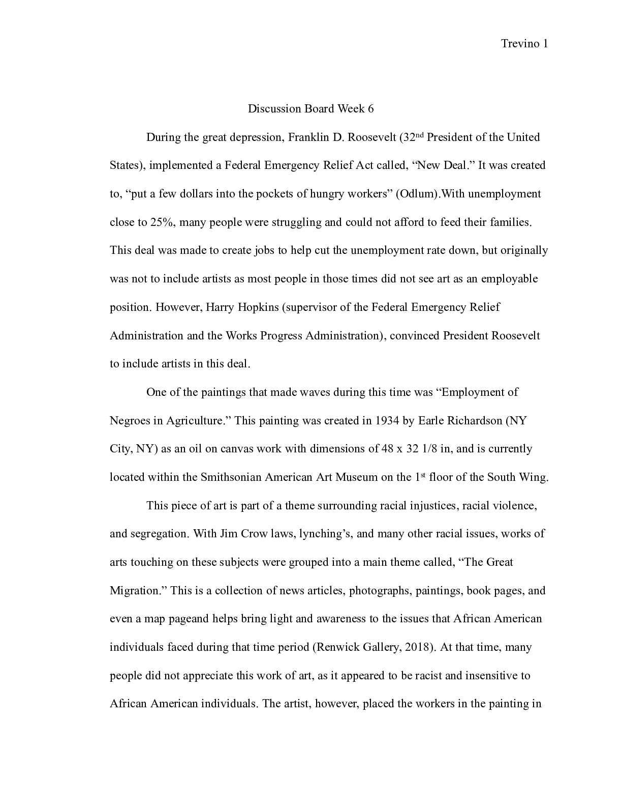 Preview image for Discussion Board Week 6    Discussion Board Week 6  During the great depression, Franklin